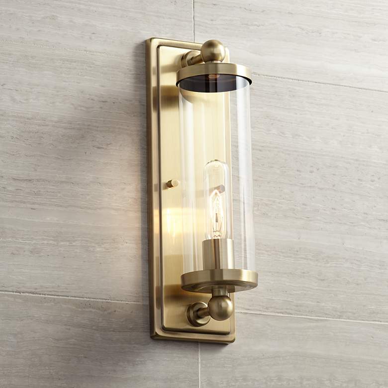 Image 1 Possini Euro Cereza 15 inch High Brass Cylinder Wall Sconce