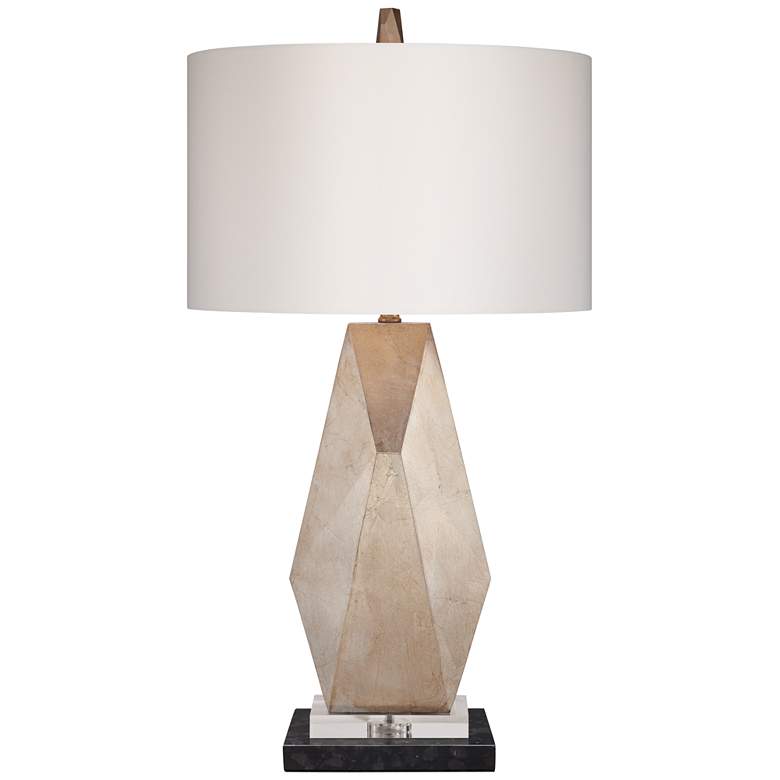 Image 1 Possini Euro Champagne Gold Table Lamp with Black Marble Riser