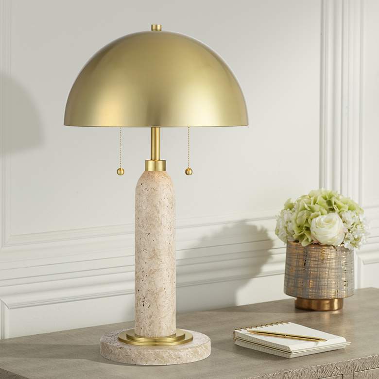 Image 1 Possini Euro Chanterelle 24 1/2" Faux Stone and Brass Dome Table Lamp