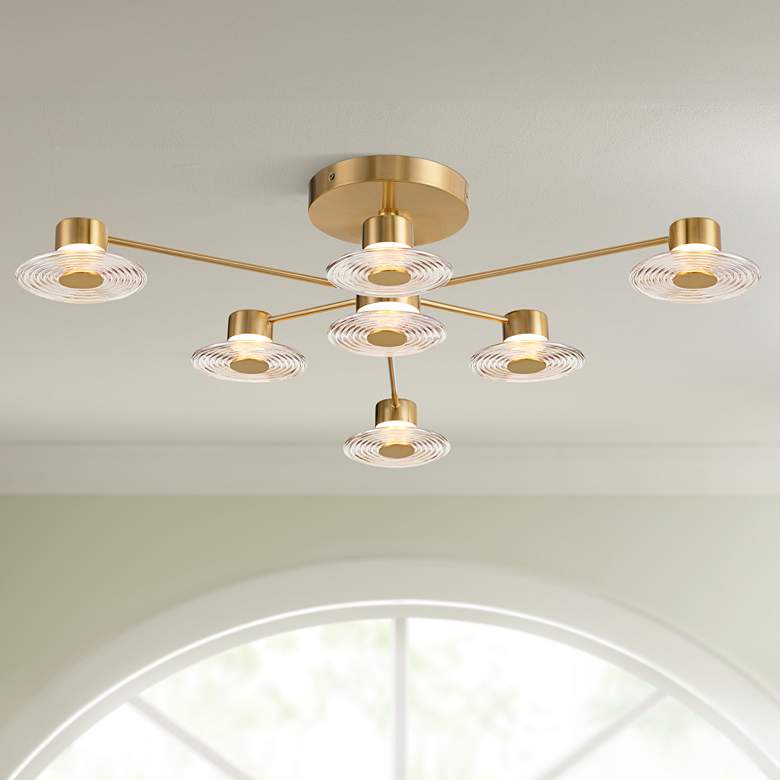 Image 1 Possini Euro Chapman 33 1/2" Wide Warm Gold 7-Light LED Ceiling Light