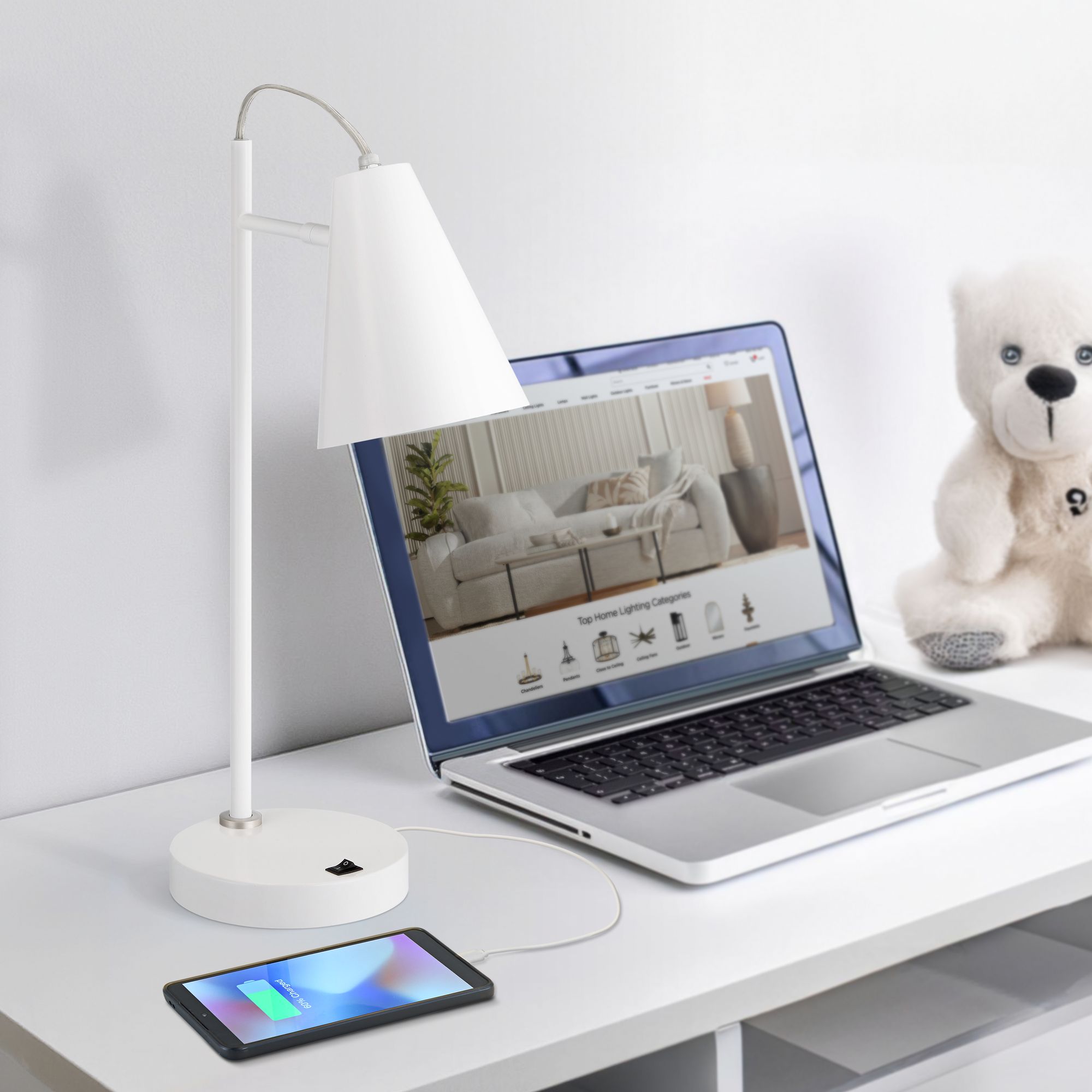 Possini Euro Chase 23" High White Modern USB Desk Lamps Set of 2