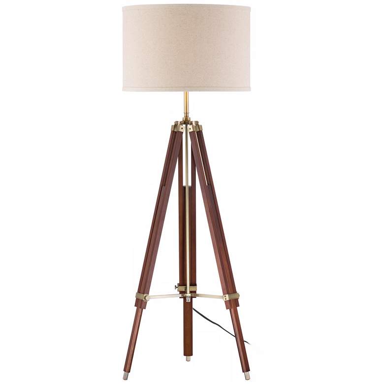 Image 6 Possini Euro Cherry Wood Adjustable Height Surveyor Tripod Floor Lamp more views