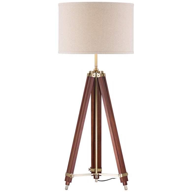 Image 7 Possini Euro Cherry Wood Adjustable Height Surveyor Tripod Floor Lamp more views