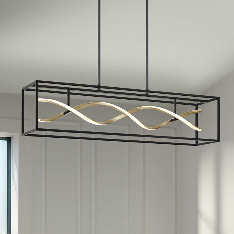 Image 1 Possini Euro Cheva 35 1/2"W Black and Sand Gold LED Island Pendant