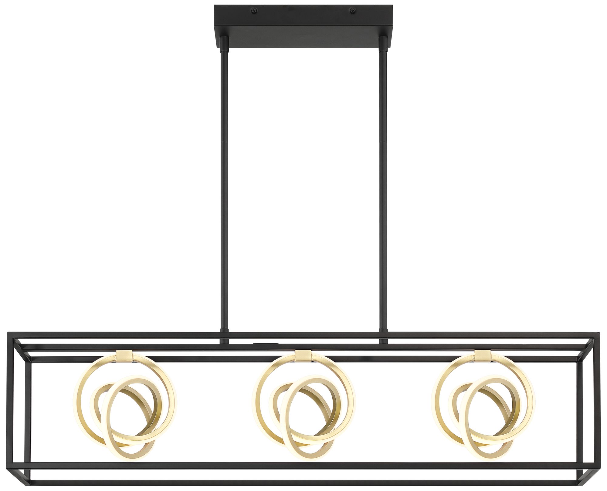 Watch A Video About the Christy Matte Black Gold 3 Light LED Island Pendant