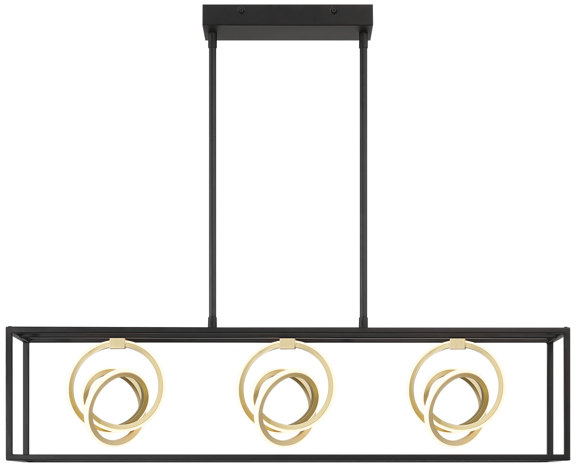 Watch A Video About the Christy Matte Black Gold 3 Light LED Island Pendant