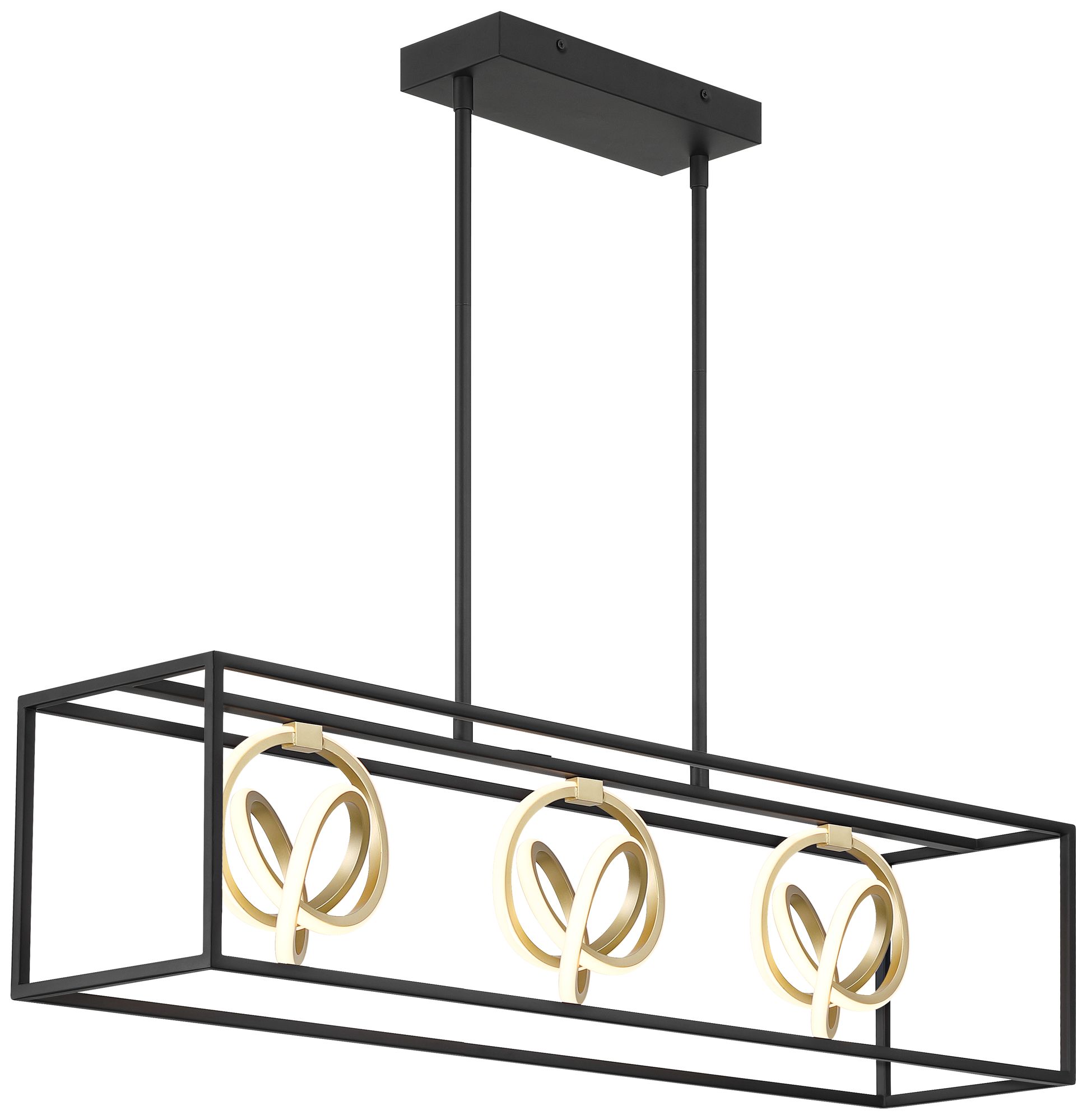 Watch A Video About the Christy Matte Black Gold 3 Light LED Island Pendant