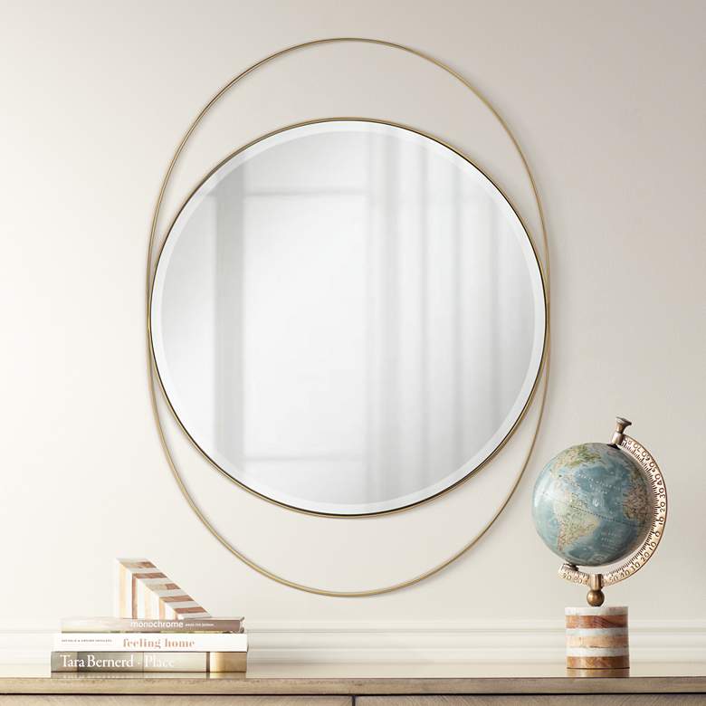 Image 1 Possini Euro Ciara Gold 27 1/2 inch x 39 inch Oval Wall Mirror