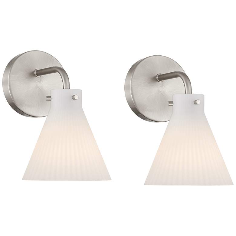 Image 1 Possini Euro Cielo 9" High Brushed Nickel Wall Sconce Set of 2