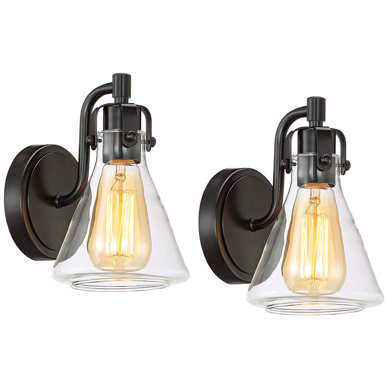 Image 2 Possini Euro Cindy 8 1/2" High Bronze Beaker Wall Sconce Set of 2