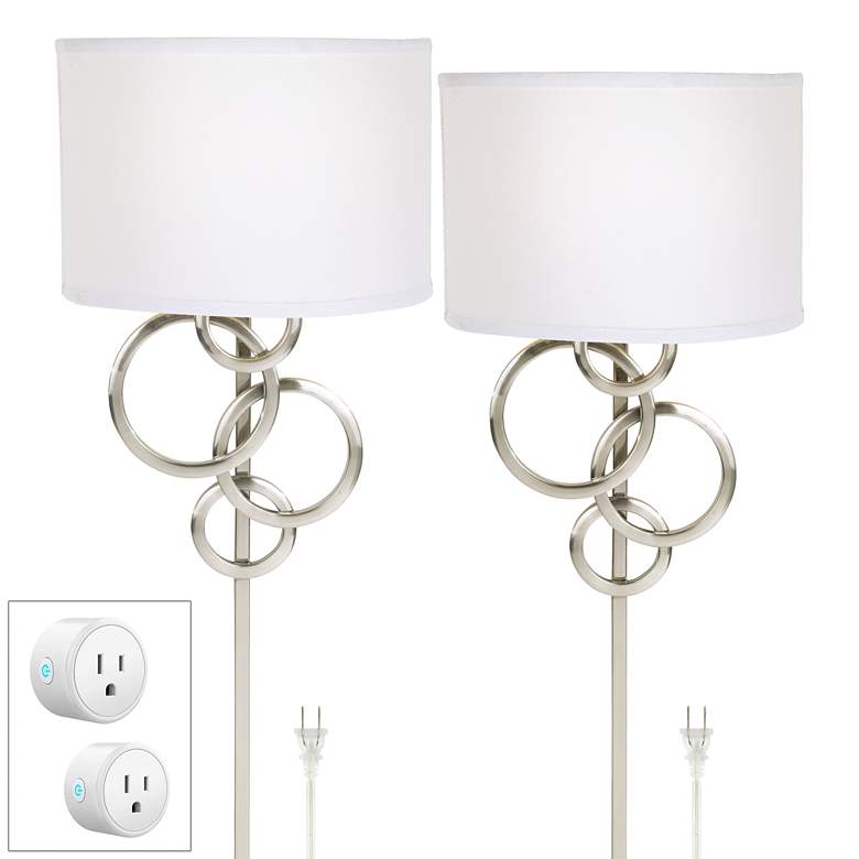 Image 2 Possini Euro Circles 18" Nickel Plug-In Sconces with Smart Sockets