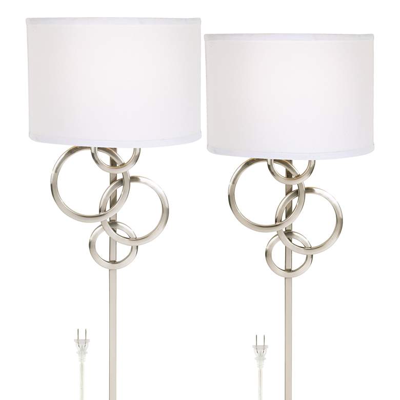 Image 3 Possini Euro Circles Brushed Nickel Plug-In Wall Sconces Set of 2