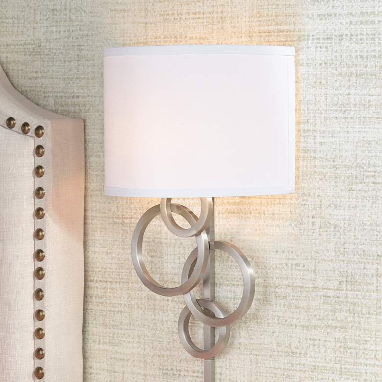Image 7 Possini Euro Circles Brushed Nickel Plug-In Wall Sconces Set of 2 more views