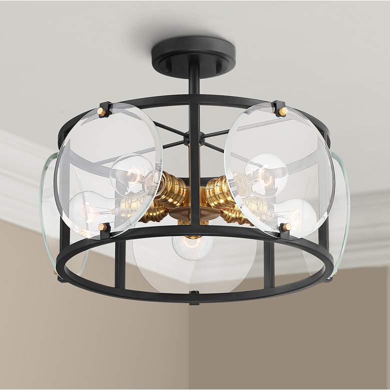 Image 1 Possini Euro Circles of Glass 15 1/2 inchW Black Ceiling Light