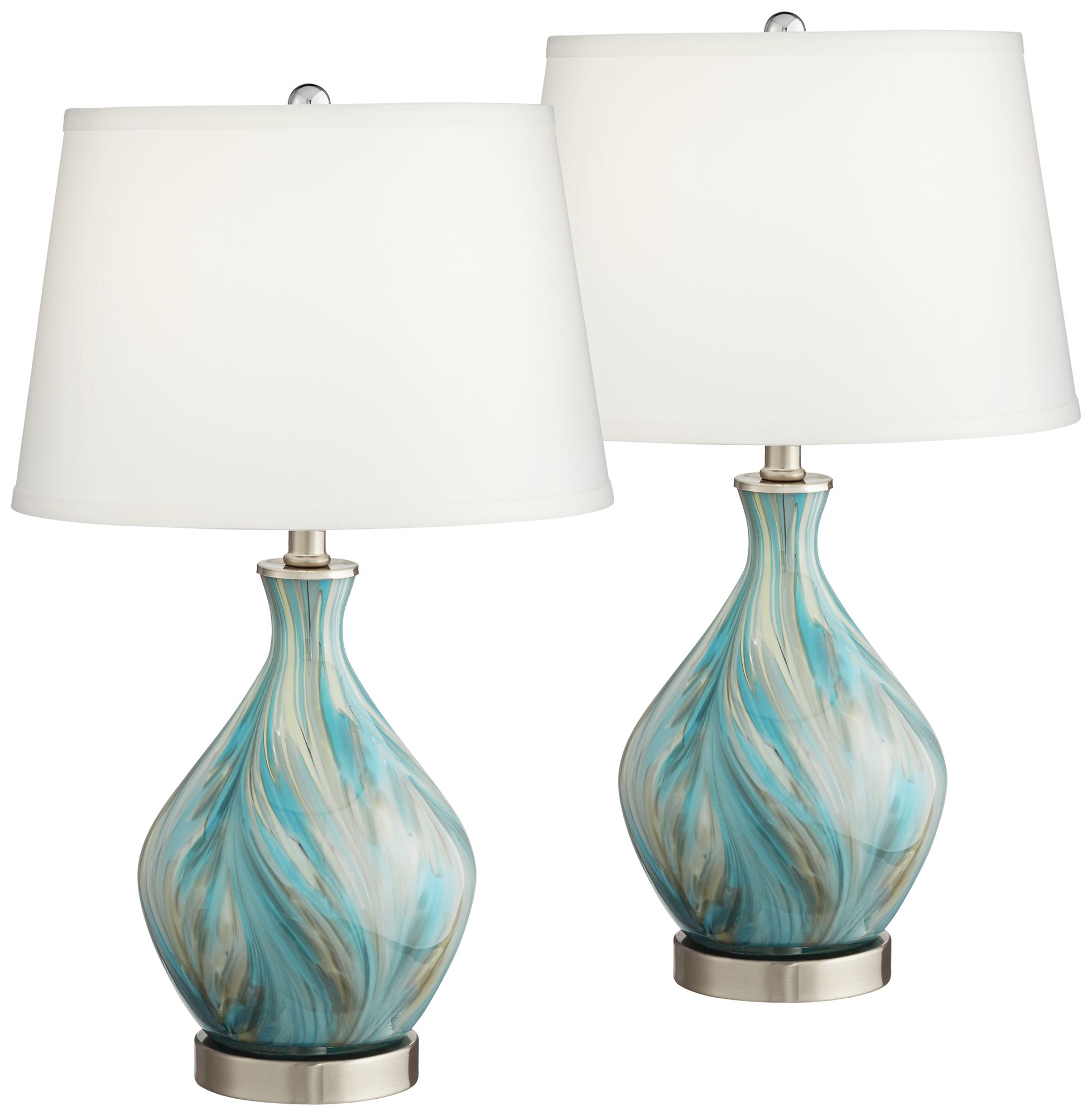 Image 2 Possini Euro Cirrus Blue and Gray Art Glass Vase Table Lamps Set of 2