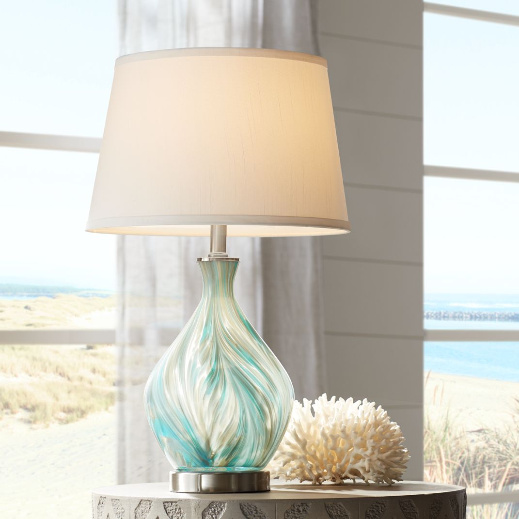 Possini Euro Cirrus Blue and Gray Art Glass Vase Table Lamps Set of 2