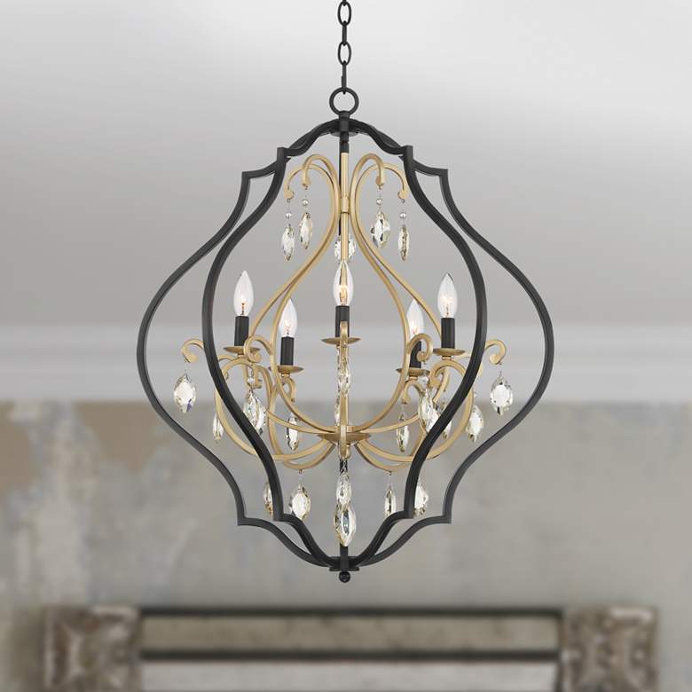 Image 1 Possini Euro Clara 26 1/2 inch Wide Black and Soft Gold 5-Light Chandelier
