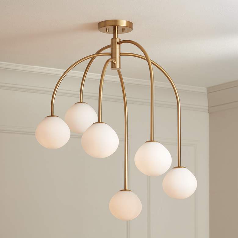 Image 1 Possini Euro Clara 27" Wide Warm Brass 6-Light Ceiling Light