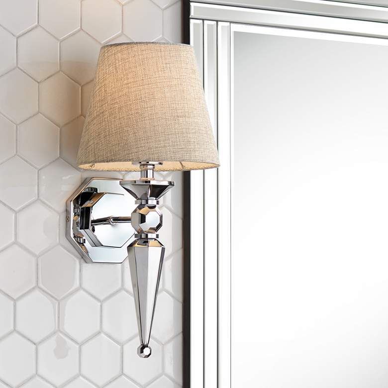 Image 1 Possini Euro Clarice 17 1/4 inch Gray Fabric Shade and Chrome Wall Sconce