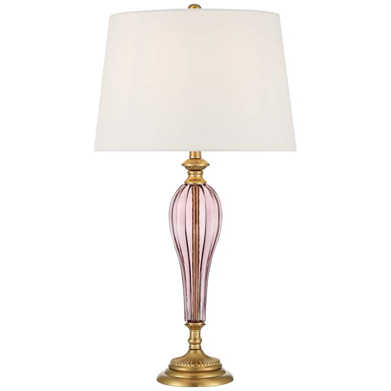 Image 3 Possini Euro Clarrissa 31 1/2" High Fluted Vase Pink Glass Table Lamp
