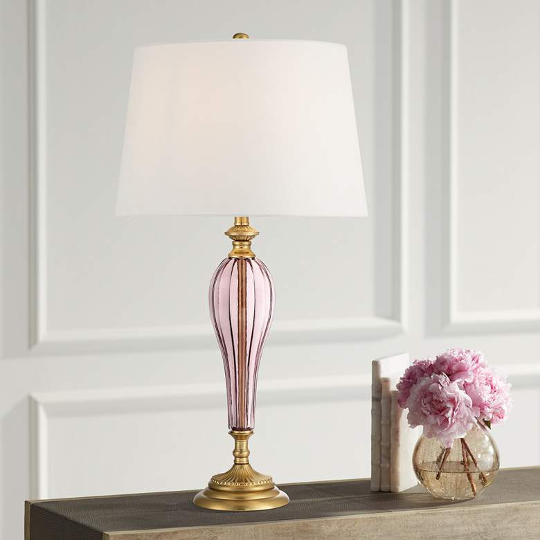 Image 2 Possini Euro Clarrissa 31 1/2" High Fluted Vase Pink Glass Table Lamp