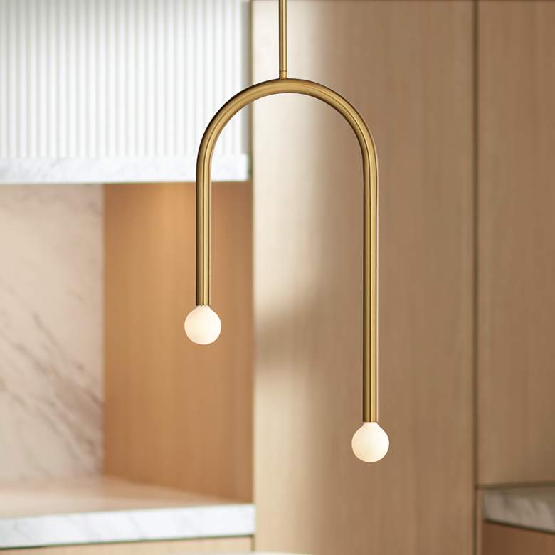 Image 1 Possini Euro Claudelle 8 3/4" Wide Warm Brass 2-Light Mini Pendant