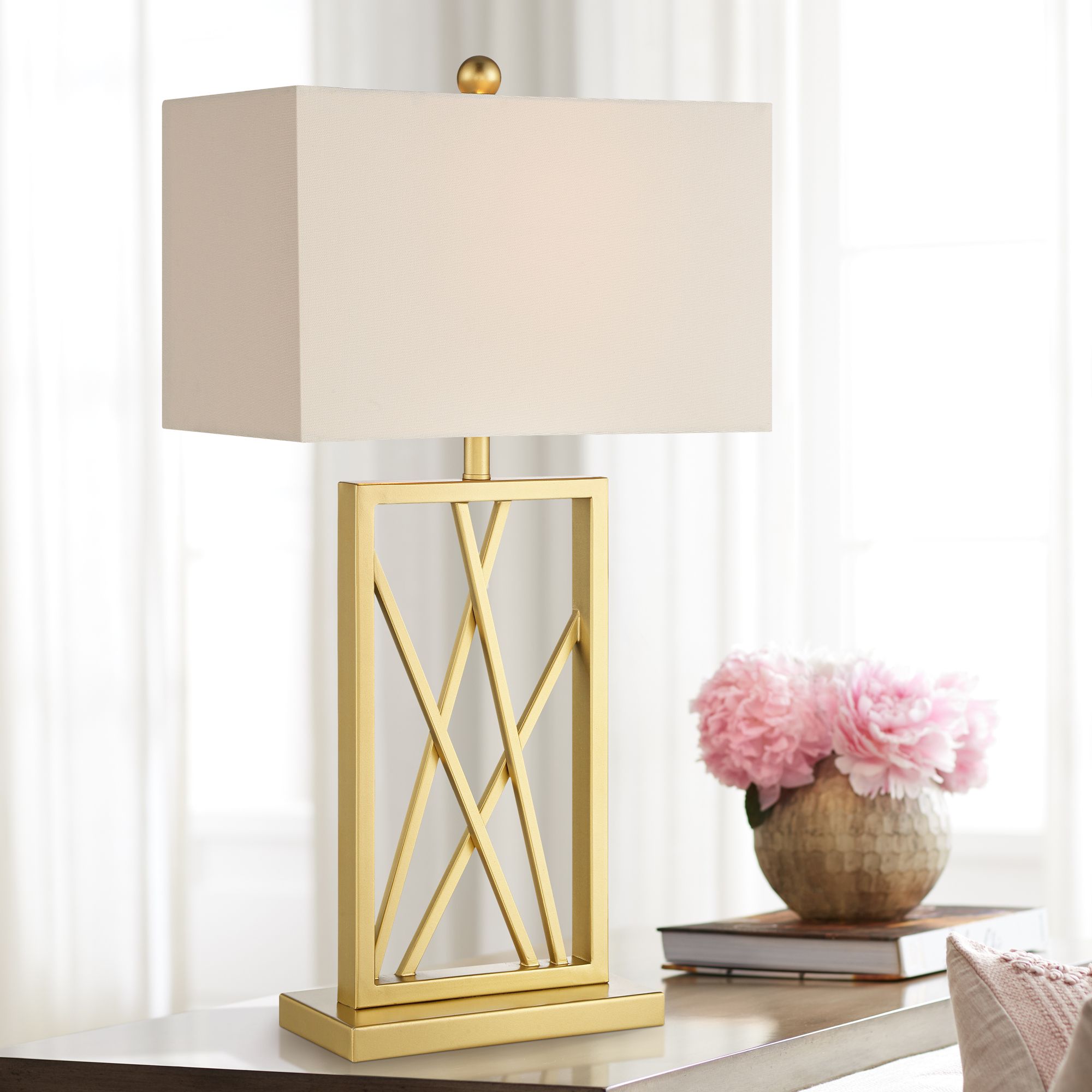 Possini Euro Claudia Gold Open Metal Base Table Lamps Set of 2