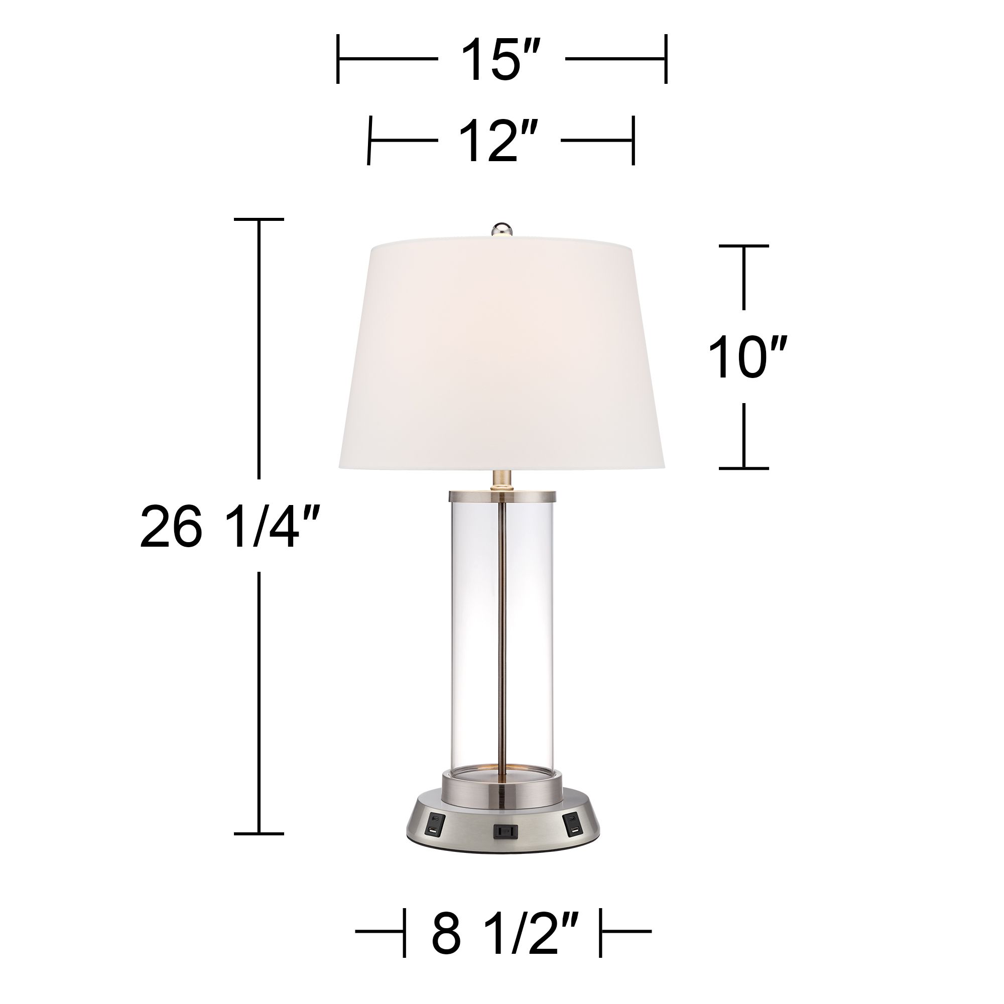 Possini Euro Clear Glass Fillable Table Lamp with USB Workstation Base