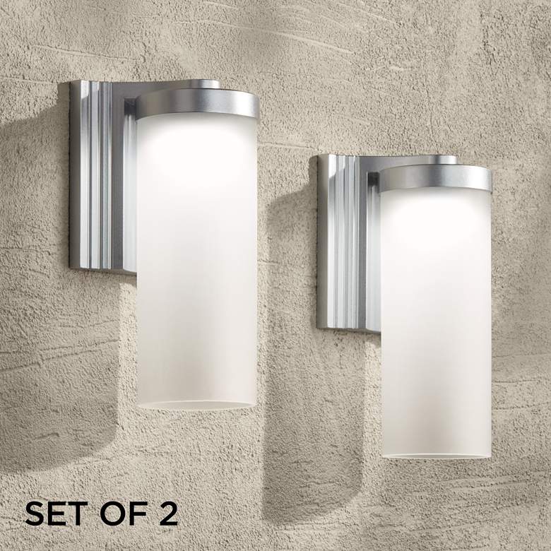 Image 1 Possini Euro Cleo 10 1/2" High Silver LED Outdoor Wall Lights Set of 2