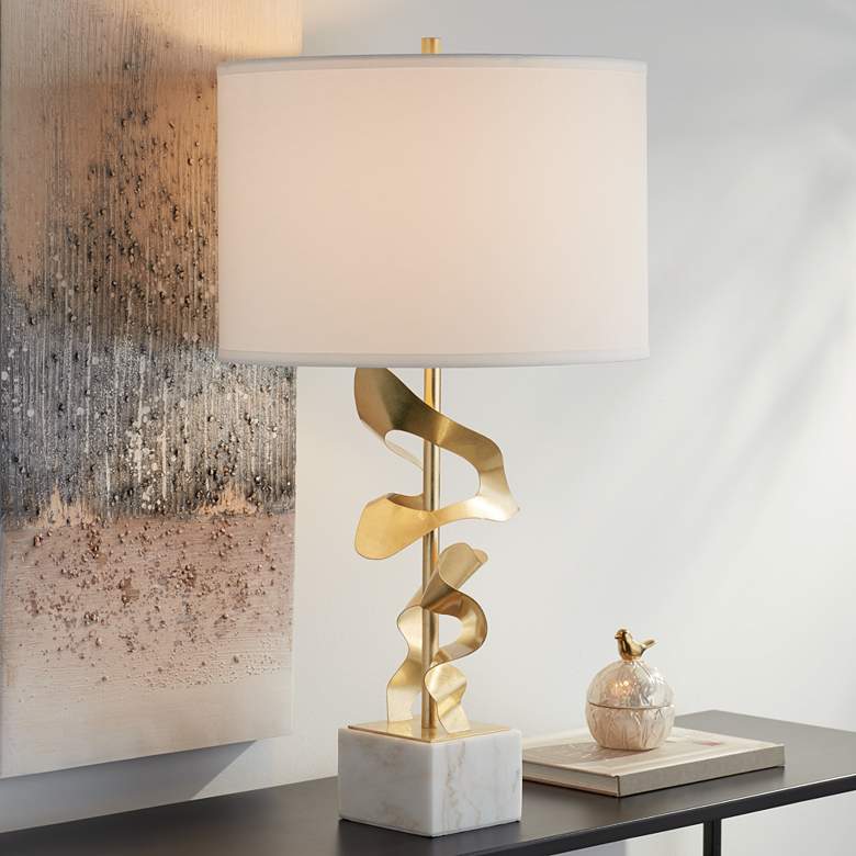 Image 1 Possini Euro Cleo 28 3/8" Marble Gold Abstract Sculpture Table Lamp