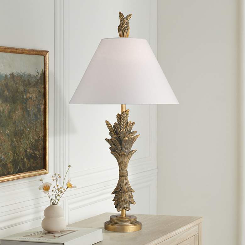 Image 1 Possini Euro Cleo 33" High Faux Gold Leaf Finish Table Lamp