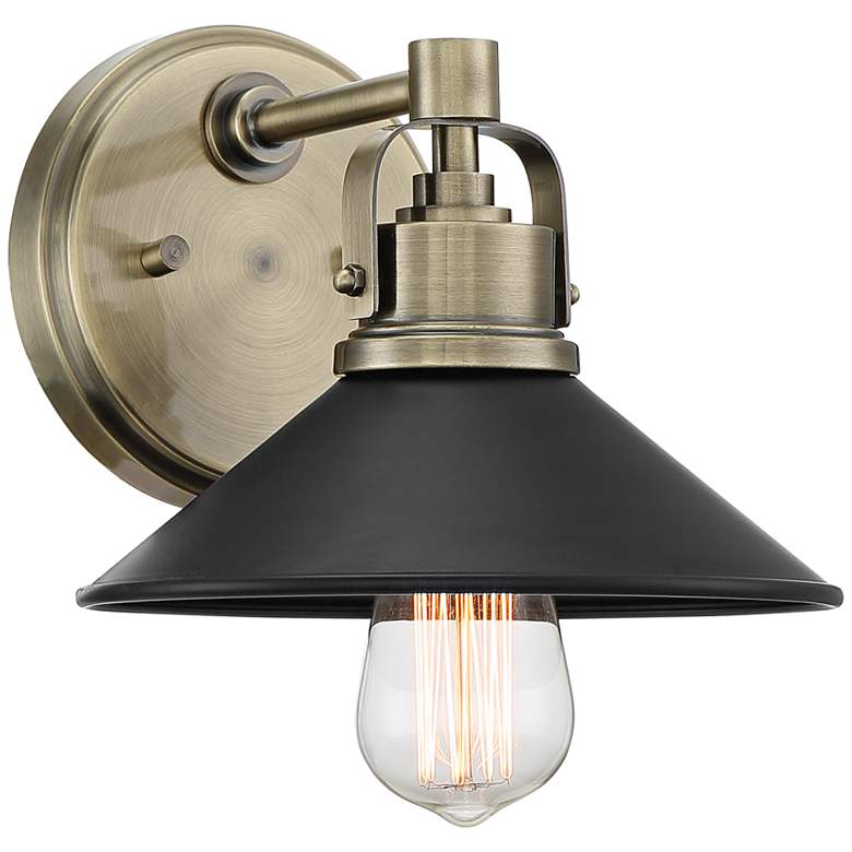 Image 1 Possini Euro Clive 6 3/4" High Brass and Black Industrial Wall Sconce