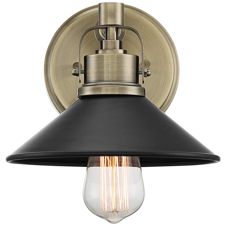 Image 3 Possini Euro Clive 6 3/4" High Brass and Black Industrial Wall Sconce more views