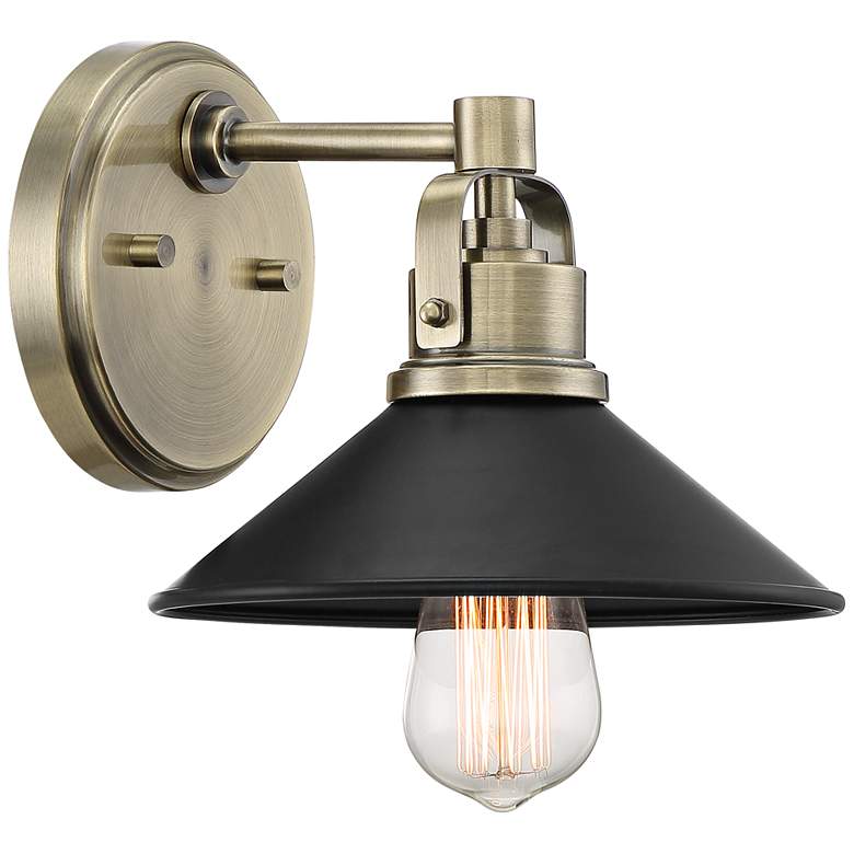 Image 4 Possini Euro Clive 6 3/4" High Brass and Black Industrial Wall Sconce more views