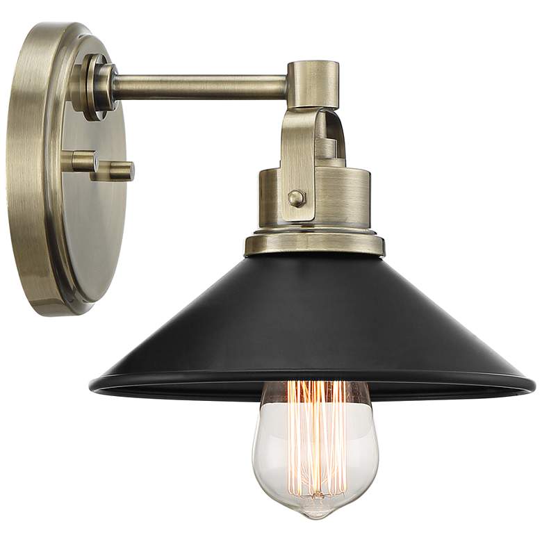 Image 5 Possini Euro Clive 6 3/4" High Brass and Black Industrial Wall Sconce more views