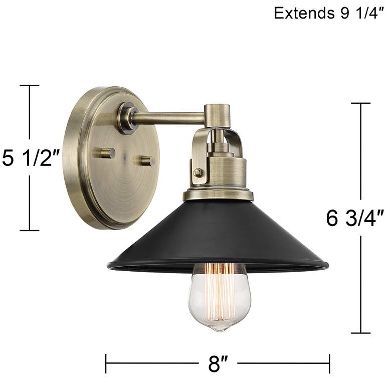 Image 6 Possini Euro Clive 6 3/4" High Brass and Black Industrial Wall Sconce more views