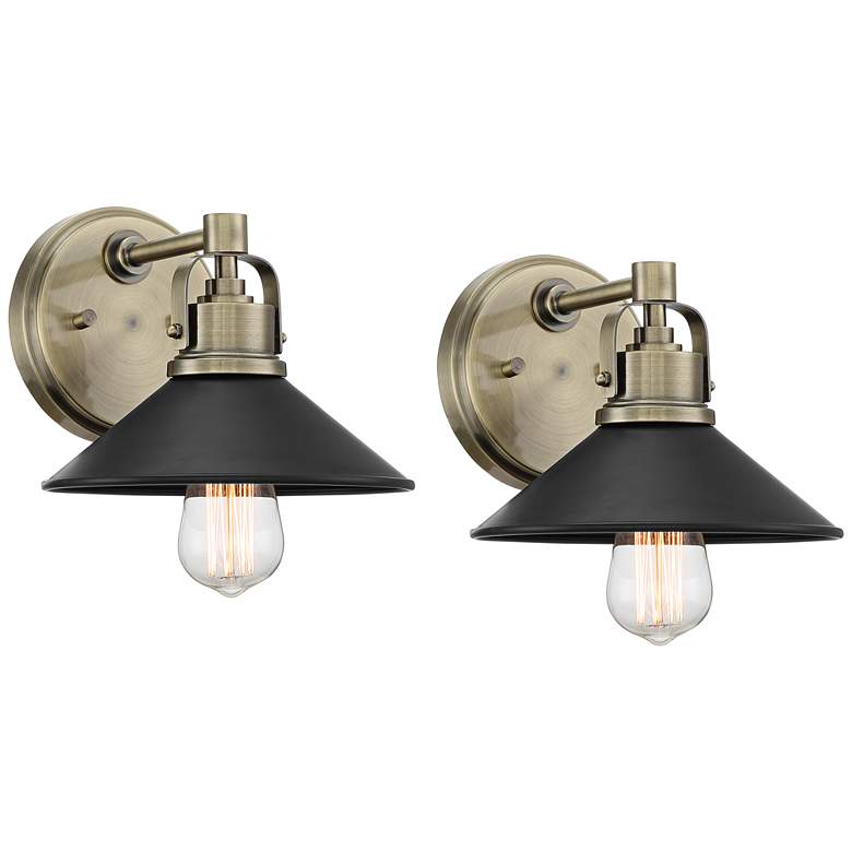 Image 1 Possini Euro Clive 6 3/4 inch High Industrial Brass Wall Sconces Set of 2