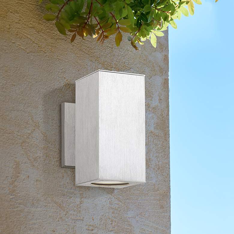 Image 1 Possini Euro Clovis 8 1/4 inchH Nickel LED Outdoor Wall Light