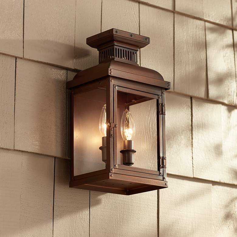 Image 1 Possini Euro Cobb 13 1/2 inchH Painted Copper Outdoor Wall Light