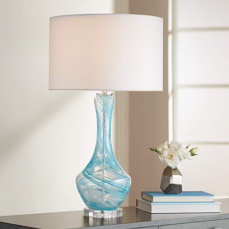 Image 1 Possini Euro Codie 28 1/2" Modern Blue Art Glass Gourd Table Lamp