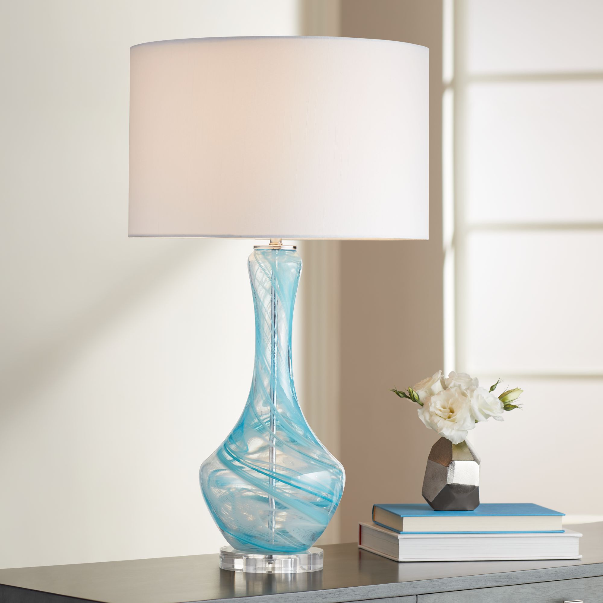 blue art glass table lamp