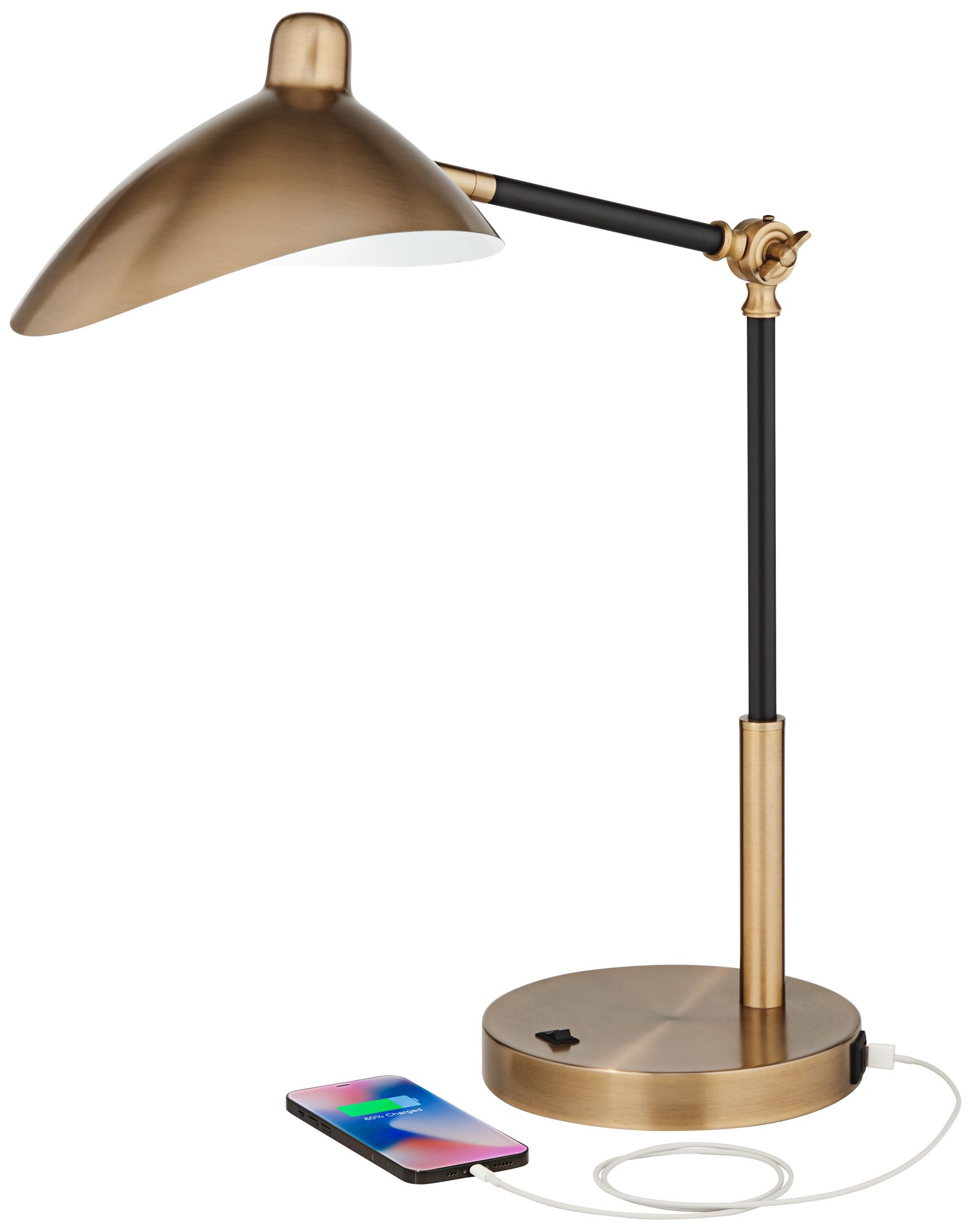 Image 3 Possini Euro Colborne 28" Black Gold Mid-Century Modern USB Desk Lamp more views
