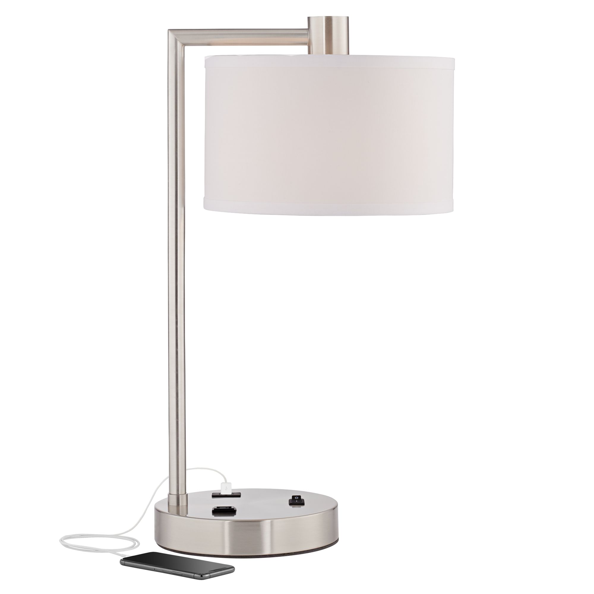 Image 3 Possini Euro Colby 21" Nickel Desk Lamp with Outlet and USB Port