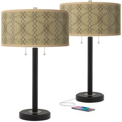 Possini Euro Colette 25&quot; Arturo Black Bronze USB Table Lamps Set of 2