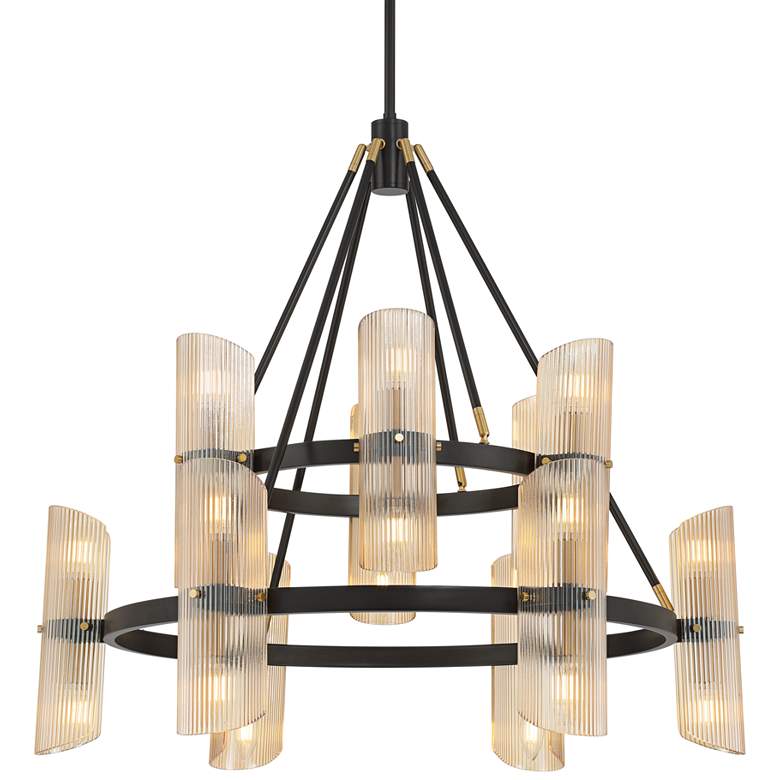 Image 2 Possini Euro Colonnade 35 1/4" Wide Black 24-Light 2-Tier Chandelier