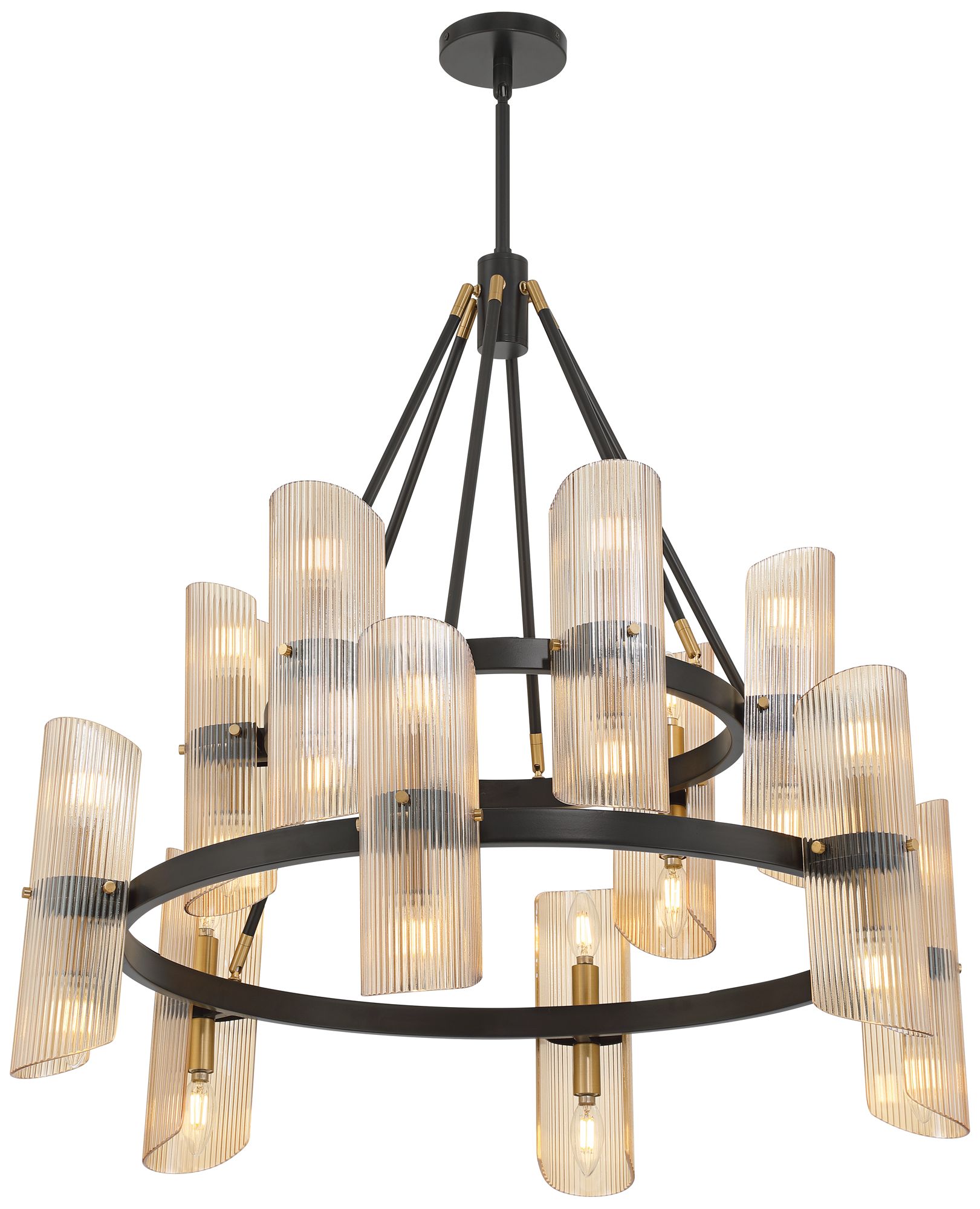 Possini Euro Colonnade 35 1/4" Wide Black 24-Light 2-Tier Chandelier
