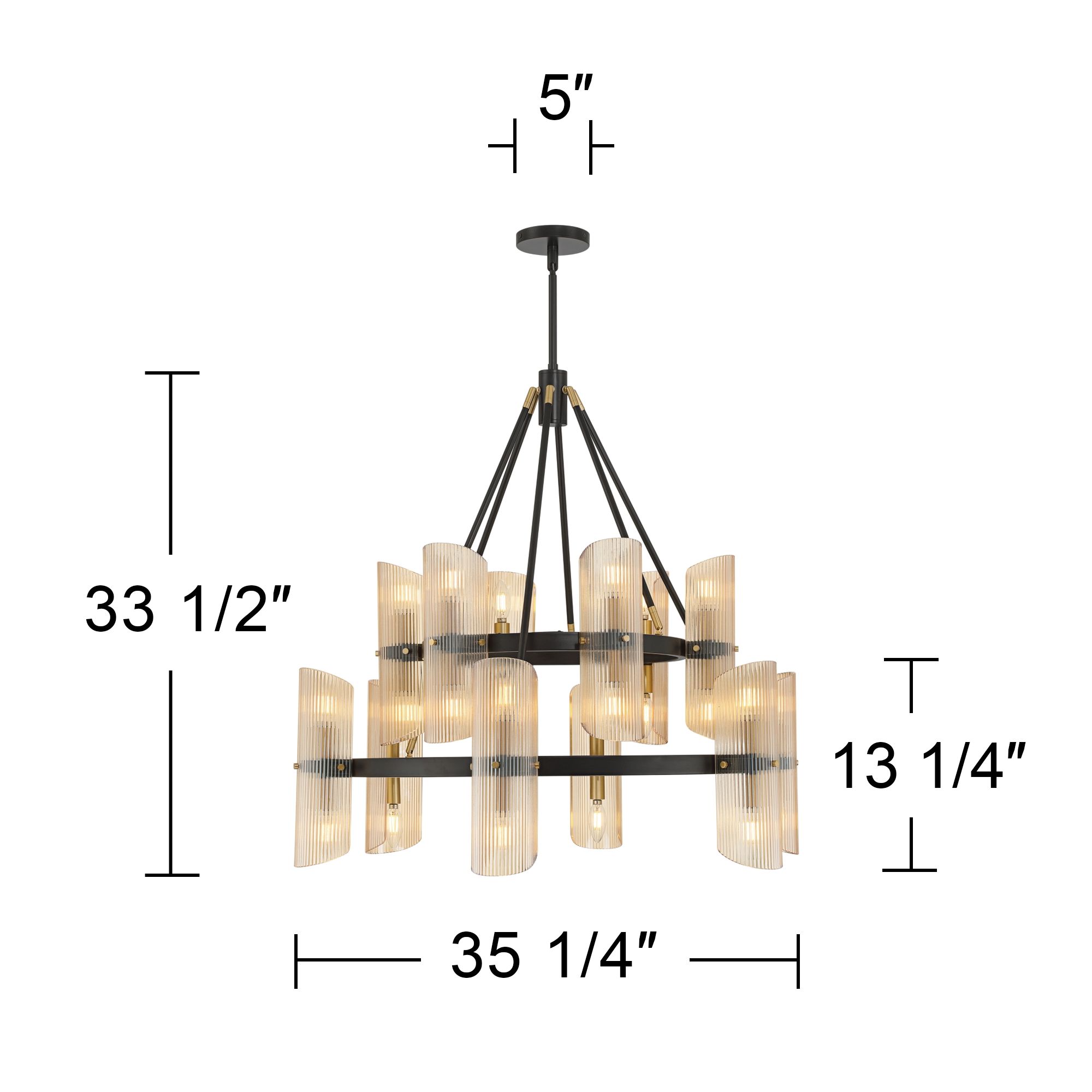 Possini Euro Colonnade 35 1/4" Wide Black 24-Light 2-Tier Chandelier