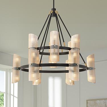 Possini Euro Colonnade 35 1/4" Wide Black 24-Light 2-Tier Chandelier