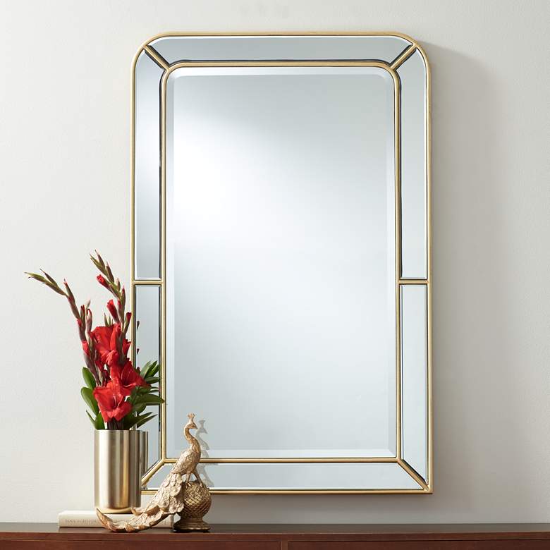 Image 1 Possini Euro Colony 26 inch x 40 inch Shiny Gold Leaf Wall Mirror