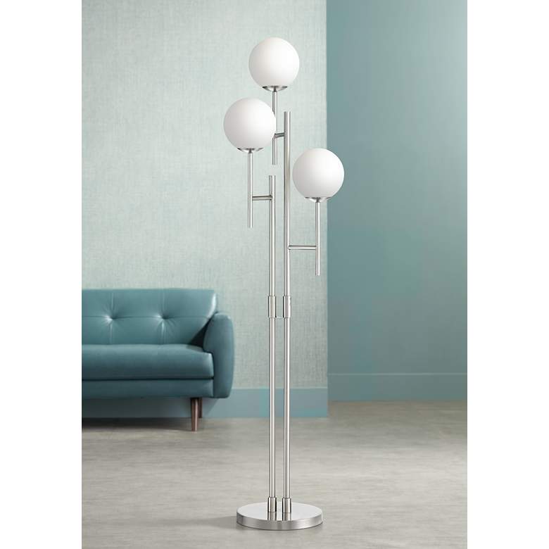 Image 1 Possini Euro Comet Brushed Nickel 3-Light LED Floor Lamp